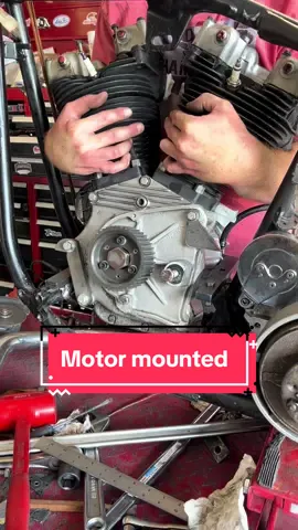 Motor is aligned and mounted. #motorcycle #bikelife #harleydavidson #fyp #chopperlife #choppershit #foryou #sportster #shovelheadchopper #panhead #harleychoppers #biker #ironhead #motorcyclesoftiktok #chopcult #builtnotbought #shovelhead #biketok #shortster 