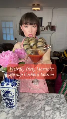 Another weirdly dirty martini: shrimp cocktail edition. 🍤 Thank you for all your excellent (and often upsetting) suggestions on my filet mignon martini, and please follow for more weirdly dirty drinks 🥂 #shrimpcocktail #recipes  #vintage #seafood 