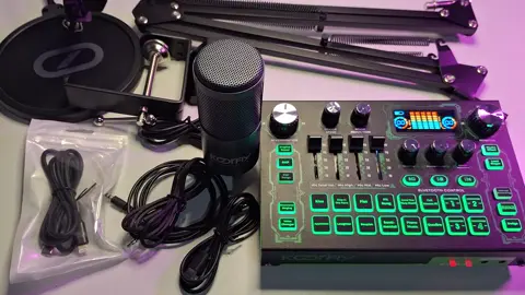 2024 Latest Podcast Equipment Bundle, Koorfly KF01 Sound Card, DJ Mixer, Portable ALL-IN-ONE Podcast Production Studio with Sound Board with Condenser Microphone for Live Streaming, Recording, Gaming. #soundcard 