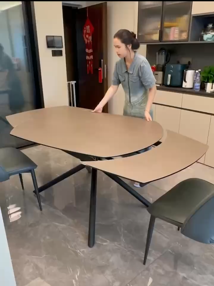 Rotating Extendable Rock Slab Top Dining Table