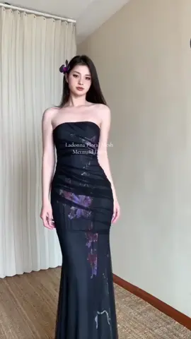LaDonna Floral Mesh Mermaid Strapless Maxi Dress 🖤 #dresses #maxidresses #dressoutfit #dress #cocktaildress #eveningdress #weddingguestdress 