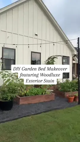Show some love to your outdoor space this summer 🌺 See how @Rachel | The Rosie Home extended the beauty of her garden beds using our Woodluxe Water-Based exterior stain in Fresh Brew 1232, Semi-Transparent. #BenjaminMoore #Home #DIY #OutdoorSpace #Garden #Exterior #HomeRenovation 