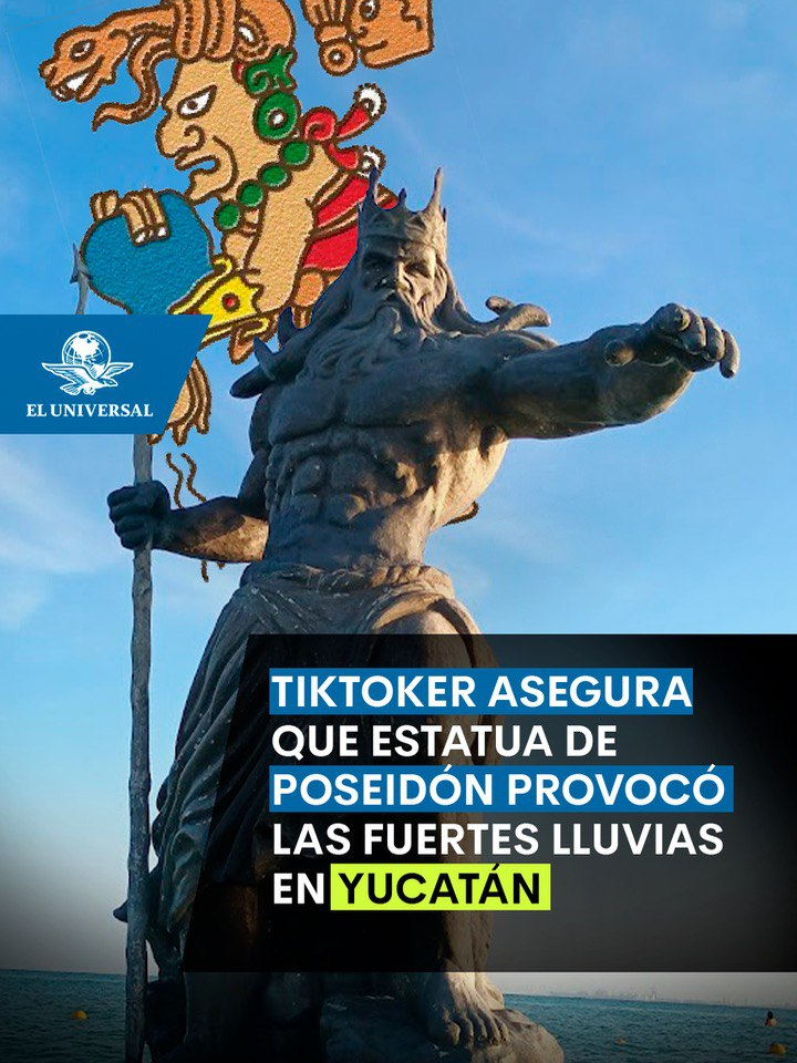 “Chaac se encabronó”: Tiktoker asegura que estatua de Poseidón provocó las fuertes lluvias en Yucatán #Chaac #Poseidón #Mérida #Yucatán