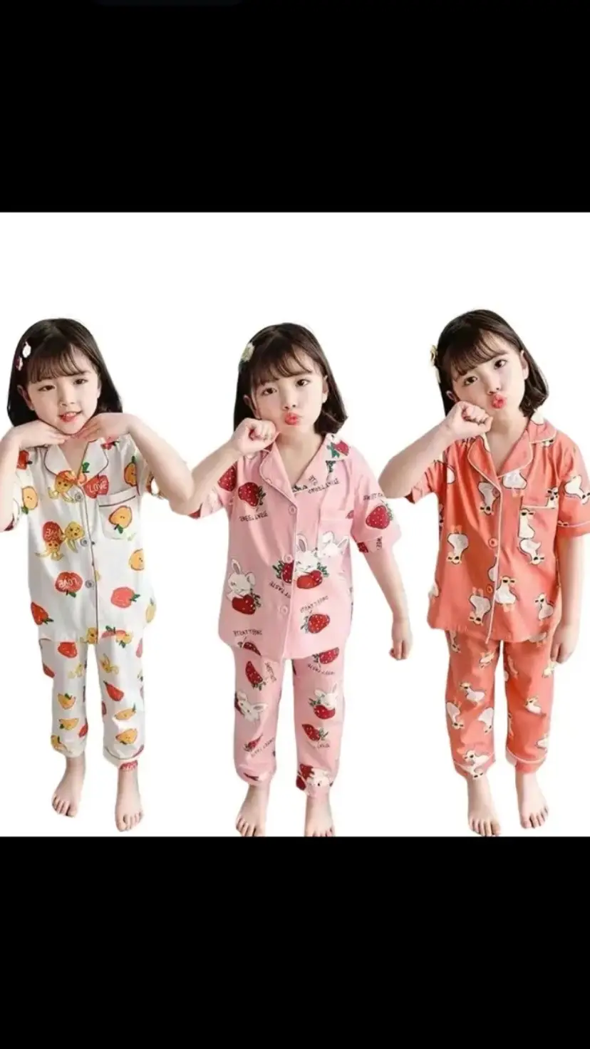 New #Lucky Korean Cute Printed Cotton Sleepwear Terno Pajama Set for Kids Girls Only ₱199.43!