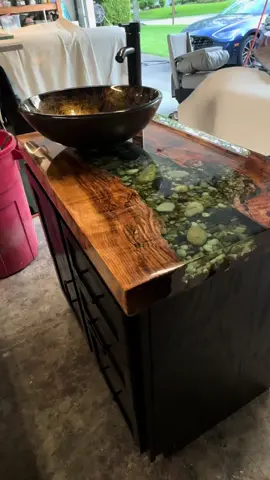 Custom splauted maple live edge river bathroom vanity countertop with custom built cabinet. #livedge #woodworking 