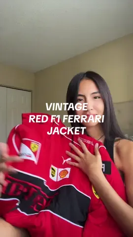 vintage ferrari f1 jacket in red. im adding to my beloved collection🧘🏽‍♀️  (link in bio for jacket w 10% off)  #f1 #f1tiktok #formula1 #f1contentcreators #spanishgp #f1merch #lemans #scuderiaferrari 