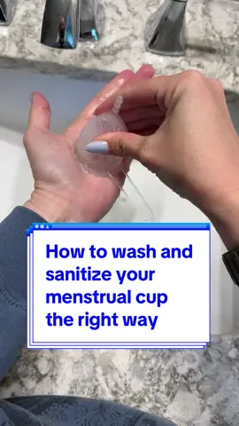 Wash your menstrual cup twice daily with soap and water. Rinse all soap away well. Boil your cup in a rolling boil for 5+ minutes once per month to sanitize it. Follow these instructions for the most optimum cleaning routine. #cuptok #periodtok