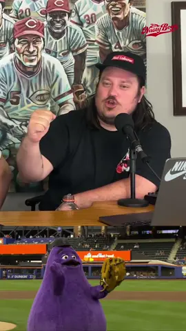 The Reds need a Grimace first pitch like momentum shift to secure the 3rd wild card spot. We know who should do it. But, who would you pick? Check out the full clip on our YouTube channel! #grimace #mets #baseball #MLB #cincinnati #reds #bigboy #hoxworth #blooddrive #mascot 