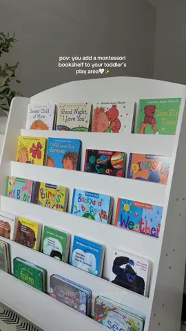 This is your sign to get this montessori bookshelf for your toddler!😍✨ #playarea #montessori #playroom #minilibrary #bookshelf #books #educationalbooks #booksfortoddlers #booksforkids #kidsbookshelf #playroominspo #bookorganization #readingnook #bookworm #toddlermom #fyp 
