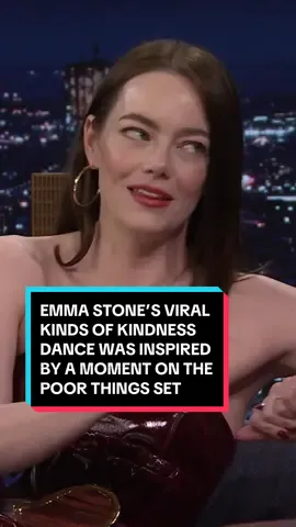 Emma Stone’s viral Kinds of Kindness dance was inspired by a behind-the-scenes moment of the Poor Things set! #FallonTonight #TonightShow #EmmaStone #KindsofKindness #PoorThings #JimmyFallon 