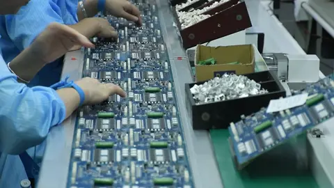The through-hole assembly line in IBE Electronics factory that is the professional PCBA/OEM/ODM/EMS manufacturer.