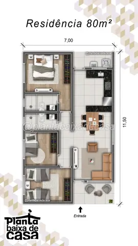Mais uma planta autoral para inspirar! Nesta temos uma Residência de 80m² 🏡 Residência contendo os seguintes ambientes: ▫️ Sala Estar e Jantar Conjugados. ▫️ Cozinha. ▫️ 3 Dormitórios sendo 1 suíte. ▫️ Banheiro Social. ▫️ Área de Serviço. 🔸️ Precisa de um projeto? Entre em contato para orçamento via Whatsapp (17) 99210-0314  🔸️ Para mais plantas siga 👇🏻👇🏻👇🏻 @plantabaixadecasa @plantabaixadecasa @plantabaixadecasa #fy #obra #casapequena #reforma #plantadecasa #engenhariacivil #arquitetura #arquiteturadeinteriores