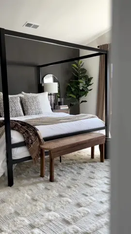 This is the bedroom edition of boujie on a budget 🤍  So much of my bedroom is on sale right now… including the lowest price I’ve seen on my rug! And you can get 15% off any rug when you shop my Revival Storefront (linked in bio)! And these Walmart throw pillows are even better in person 😍 Follow for more affordable home decor to get the luxe look for less! Shop this post in the LTK app! . #modernbedroom #organicmodern #canopybed #bedroominspo #affordabledecor  Canopy bed, modern bedroom, rustic nightstands, modern rug, white bedding, organic modern, budget friendly decor, affordable home design