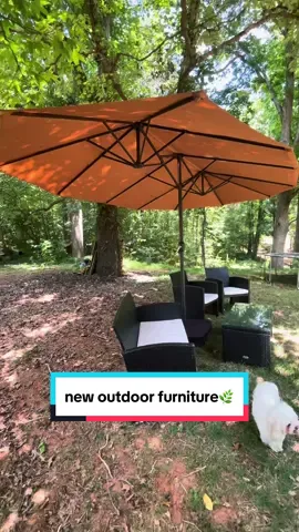 yall we got furniture for the back yard!!! 🌿 i think this furniture set is so cute and such nice quality especially for how cheap it is.  the trampoline you see in the video will be put into the ground soon!!!  #outdoorfurniture #backyardvibes 