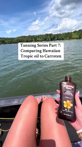 Comparing Hawaiian Tropic dark tanning oil to Carroten gold! Carroten does add some tint and shimmer, while the oil adds more of a clear shine. At the end of the day, I think Carroten worked a little better for me! The oil is a great option if you want to avoid any discoloring on your hands or clothes. Both smell really good too! Sunscreen was applied beforehand!! #Summer #beach #lake #tanning #tan #review #rate #beauty #Lifestyle #fyp #foryou #foryoupage #follow @hawaiian tropic @Carroten Aus Tanning & Suncare 