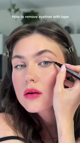 Remove eyeliner with tape! Easy! 🤌🏻 *for better result wait until the eyeliner dries #eyelinerhack#removeeyeliner#fixeyeliner#makeuphacks#makeuptips#makeup#Eyeliner#makeup#makeuphack#eyelinertutorial#eyelinerhack#eyelinerhacks  