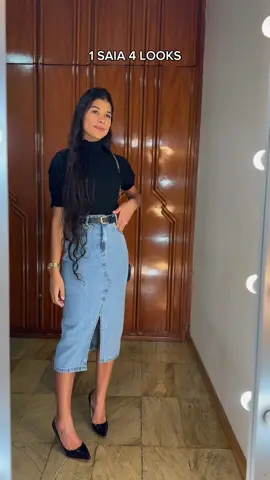 Qual foi o seu look preferido? Saia disponível na minha loja❤️ . . #fypage #foryoupage #lookinspiração #lookinspiracao #moda #modafeminina #modaraiz #modaentiktok #saiajeans #saiamidi 