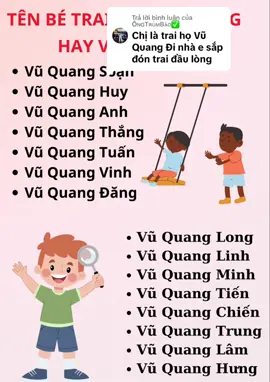 Trả lời @ÔɴɢTʀᴜ̀ᴍBᴀ́ᴏ✅ Tên cho bé họ Vũ Quang#dattenchocon #mangthai #LearnOnTikTok #mebau #foryou 