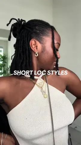 Trying to find ways to style my hair now that its short☺️ #locbob #locstyles #locstylesforwomen #shortlocs #halfuphalfdown #blackgirlhairstyles 