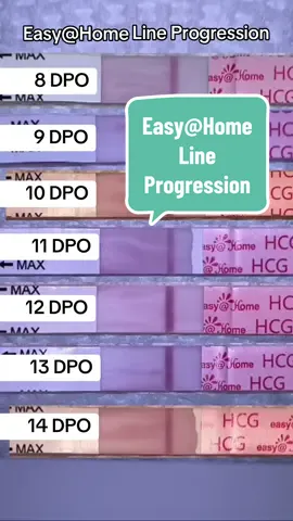 Easy@Home line progression 8 DPO - 14 DPO #ttc #tww #pregnancytest #ttctests #fertility #lineprogression #hcg #positivepregnancytest #pregnancytiktok #ttccommunity #impregnant #pregnantlife #MomsofTikTok #tryingforababy #pregnancy #twoweekwait #poas #poasaddict 