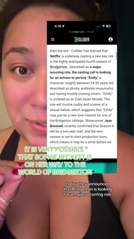 This is SO EXCITING and I’m definitely looking forward to seeing who will be playing the role of Sophie Beckett…sorry…I mean Emily in Bridgerton🙌🏽😉 I remember watching the Mr Malcolm’s List short and LOVING Gemma Chan’s portrayal of Julia and Zawe Ashton did an AMAZING job in film version. It would be so neat to see Gemma Chan in the regency world again! #bridgerton #bridgertonnetflix #bridgertonseason4 #benophie #sophiebeckett #benedictbridgerton 