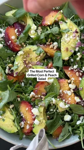 The Most Stunning Grilled Corn and Peach Salad🍑✨🌽💖 this salad is the perfect palace between sweet, salty, crunchy and creamy. As well as bejng the mist peefect addition to and summer dinner or BBQ. Youre going to love it. @Graza @Williams Sonoma @ouraring @Le Creuset #saladrecipe #peaches #grill #corn #summersalad #healthyrecipes #healthymealideas #EasyRecipes #salad #healthyfood #healthymealprepideas #mealprepideas #privatechef #watermelon #sanfrancisco 