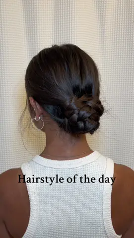 I definitely did not notice that my shirt was matching with the shower curtain 😂 But here’s a braided low bun tutorial!! 🫶🏼 #CapCut #hairstyleoftheday #hairtok #hairoftheday #hairstyle #cutehairstyles #braids #lowbunhairstyle 