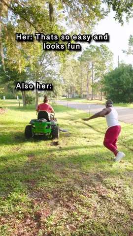 Yea you’re DONE! 🤦🏾‍♂️ #lawncare #lawnmower #johndeere #couplecomedy #marriedlife