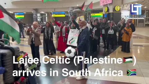 Lajee Celtic, the soccer team representing Palestine 🇵🇸 , has just arrived in South Africa 🇿🇦 amidst a warm reception from members of Palestinian solidarity movements and enthusiastic supporters. They are scheduled to compete against a Laudium XI this Saturday at the Laudium Sports Stadium, Red Card Israel event #redcardisrael #palestine #laudiumtoday 