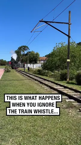 Get off the tracks lady 🤣 🚂 🎥: Erick Couto via ViralHog #UNILAD #train #trains #tracks #funny #conductor #fail #transport #travel