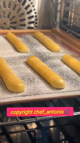 Chocolate 🍫 Eclair  For Homemade 👇 Eclair Ingredients  Water 70ml Milk 70ml Butter 70g Sugar 4g Salt 2g All-purpose flour 70g Egg liquid 165g Milk 5-10ml Icing sugar  Eclair Preparation All-purpose flour 70g water 70gml  Milk 70ml Sugar 4g Salt 2g, Butter 70g Egg liquid 165g Milk 5-10ml Put the dough into a piping bag fitted with a tip. Place a Teflon sheet  on the oven pan  eclair length of about 12cm  Some icing sugar Refrigerate for 30min   Bake on a preheated oven  170°C  on the top and 150°C on the bottom for 20 min  Then 150°C on the top and 150°C  on the bottom for 25min  Chocolate Custard   preparation  take a bowl  3 egg yolks sugar 30g mix well  cake flour 20g mix well  take a saucepan  heavy cream 100g milk 200ml boil on low heat add the milk on the eggs bowl mix well boil on low heat until thickened  dark chocolate  80g mix well  refrigerator for 2 hours before using mix with an electric mixer Chocolate dark chocolate (57.9%) 100g whipping cream (38%) 125g put in the microwave until it boils #chocolate #foryou #food 