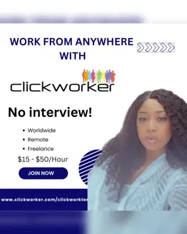 Another amazing opportunity that is virtual, work from home, part time & NO INTERVIEW!! With Clickworker, you can enjoy a wide variety of micro tasks that are tailored just for you and receive reliable payments for your efforts. And the best part? Youl have a supportive community to help you along the way! Want to signup? www.clickworker.com/clickworker/ #wfh #parttimejobs #worldwideremotejobs #remotejobs #virtualjobs #aijobs #transcription #annotation #microtasks 