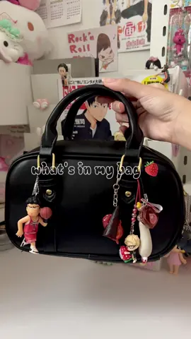 what's in my bag?🍓 (love this red style lol) #whatsinmybag #trinkets #haul #japan #desksetup #desktour #trinketcollection #notebookdecoration 