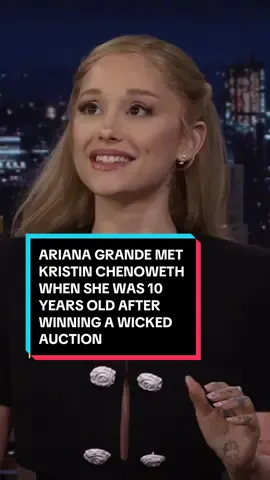 @arianagrande met @kristinchenoweth when she was 10 years old after winning a @wicked_musical auction to go backstage and meet the cast! #FallonTonight #TonightShow #ArianaGrande #KristinChenoweth #Wicked #Glinda #JimmyFallon 