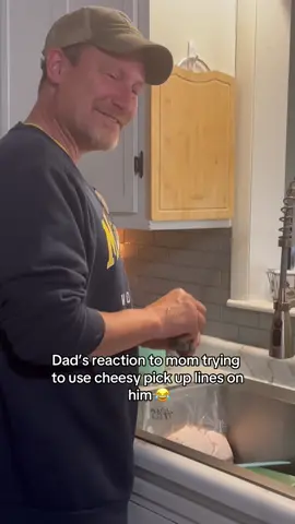 Dad’s reaction to mom trying to use cheesy pick up lines on him. #dad #pickupline #reaction #pickuplines #husbandwife #family #comedy #funny #drama #dadlife #dadsbelike #dadjokes #dadsoftiktok #marriage #relationships #foryou #fyp #trend #trending #this #original 