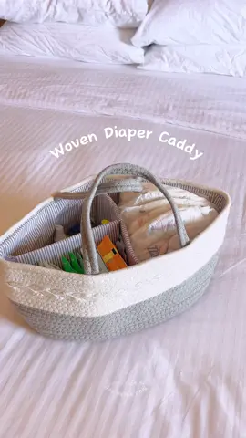 Make your little one’s essentials be organized using this Woven Diaper caddy. #diaperbag #diapercaddy #newbornmusthaves #babymusthaves #organizer #toddleressentials #travelmusthaves 