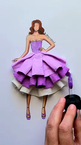 Fashion Design made with Alcohol Markers, Washi Tape & Tissue Paper 💜 #art #artwork #artist #draw #drawing #sketch #painting #paint #illustration #design #fashion #craft #style #satisfying 