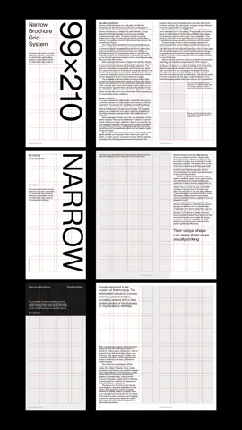 Narrow Brochure Grid System 1/3 A4 narrow flyer / brochure grid system template designed for Adobe InDesign. Design includes comprehensive editable typography and style sheets, modular and baseline grids and Swiss style graphic design layouts. It is particularly suited to arts events marketing publications. #editorialdesign #adobeindesign #indesign #swissdesign #swisstypography #typography #layoutdesign 