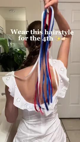 The perfect 4th of July hairstyle doesn’t exi- 🧨🤯🏰🎆 #hairtok #longhair #haircare #braidedhair #hairstyle #braid #triplebraid #ribbons #tessapeay #redwhiteandblue #4thofjuly #4thofjulyhairstyle #4thofjulyhair 