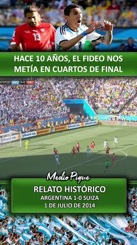 🎙️ Relatos Históricos  Hoy se cumplen 10 años de uno de los goles más determinantes de la carrera de Ángel Di María en la Selección Argentina.  Argentina y Suiza igualaban 0-0 por los octavos de final del Mundial de Brasil 2014. Faltaban pocos minutos para ir a los penales, pero en el minuto 117, tras la corrida y la asistencia de Messi, el Fideo disparó hacia el segundo palo y convirtió el único tanto del encuentro. Sigan a #relatoshistoricosmp para tener todos los relatos de Medio Pique 🔥 . . . . . #futbolargentino #argentina #seleccionargentina #albiceleste #suiza #elfideo #dimaria #messi #brazil2014 #worldcup #mundial2014 