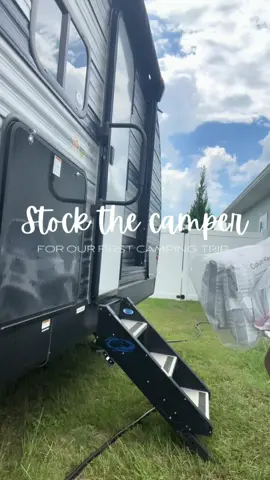 Stock my camper with me for our first camping trip!  #foryou #foryoupage #fyp #campingtrip #camper #traveltrailer #rv  Stock the camper with me Must haves for a camper Travel trailer essentials Rv travel 