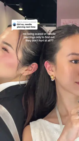 Replying to @Jessica L fine, I’ll get a needle piercing lol  also my face is like that bc I was shook at how fast it was not bc it hurt! #fyp #helix #earrings 