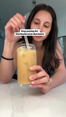 You can come for me if it doesnt taste just as good!  ✨Trader Joes Chai Tea Bag  ✨Milk of choice  ✨Honey  ✨Cinnamon  Pour hot water over tea bag and honey and let steep for as long as possible. Make sure it has time to cool down. Top with milk of choice and sprinkle of cinnamon. Youre welcome 😘 #icedchailatte #icedchai #chai #starbucksrecipe #starbuckshack #starbucks #icedlatte #glasscup #glasscupswithstraw 