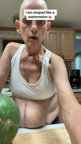 Love the body your in, even though im shsped like a watermelon, im still alive and breathing.  #fyp #foryou #fypシ゚viral #chemo #OOTD #watermelon #bodyshape #bekind #stage4cancer #intestinalcancer #pancreaticcancer #cancersucks #fuckcancer #bodyimage 