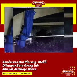 Bus Pinrang-Malili  dilempari batu oleh orang tak dikenal (OTK) saat melintas di jalan Poros Makassar -Palopo, Tepatnya di Kecamatan Belopa Utara Desa Seppong. Saksi/Penumpang dalam bus melalui via DM yang diterima @Belopainformasi mengatakan, kejadian tersebut terjadi pada dinihari (4/7/2024) sekira pukul 02.39 Wita.  Ia mengatakan, pelemparan itu tepat di kaca bus, sementara orang yg melempar batu  2 orang berboncengan mengendarai sepeda motor.  Akibat kejadian tersebut Pecahan kaca bus tersebut melukai beberapa penumpang, serpihan kaca tersebut masuk dalam mata penumpang. Sumber : @belopainformasi #pinranginfo 