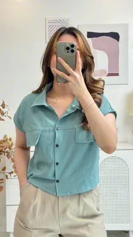 Eira double pocket buttondown polo style top #uniqmnl #fashiontiktok #OOTD #casualoutfits #fyp #polostyle #trendy 