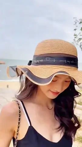 Wide Brim Bowknot Ribbon beach hat ladies summer outdoor sunshade breathable#fashiontiktok #foryoupage 