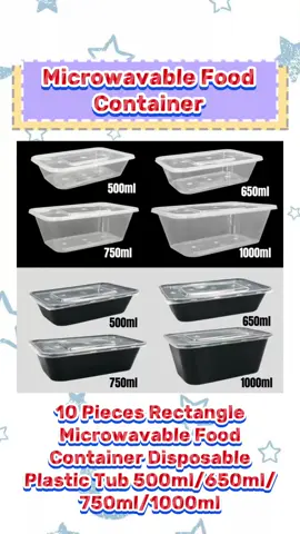 10 Pieces Rectangle Microwavable Food Container Disposable Plastic Tub 500ml/650ml/750ml/1000ml #microwavablecontainer #container #plasticcontainers #plastictub #disposablecontainer #microwavablefoodcontainer #foodcontainer 