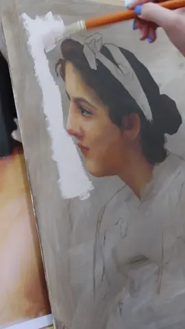 adding in the background for this Bouguereau study  #oilpainting #classicalart #portraitpainting #artist #aesthetic 