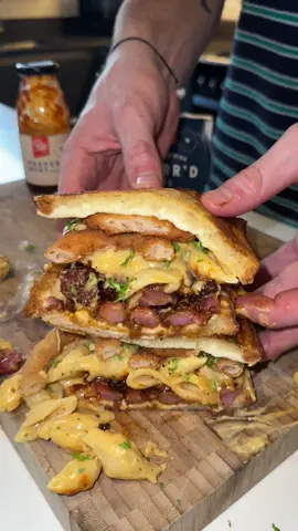 BBQ Rib Toastie 🫡 Started with a base of a mozzarella toastie then added: • Bacon Jam • Homemade BBQ Ribs taken off the bone • BBQ sauce • Mac’n’cheese . Onion rings • Parsley #gifted #food #foodporn #foodphotography #foodblogger #Foodie #dublinfood #dublinfoodblog #dublinfoodie #sandwich #bbq #macncheese #ribs #chef 